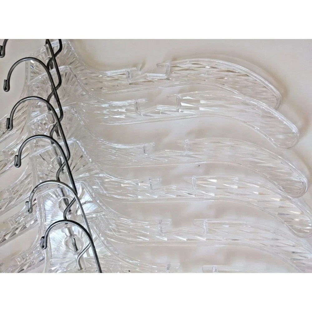 Vintage MCM‎ Clear Plastic Ice Crystal Star Burst Prism Clothes Hangers Set of 8
